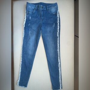 Colombian Blue Women's Denim Jeans with Frayed Side Trim